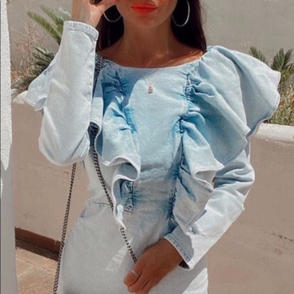 Zara | Dresses | Zara Denim Ruffle Dress